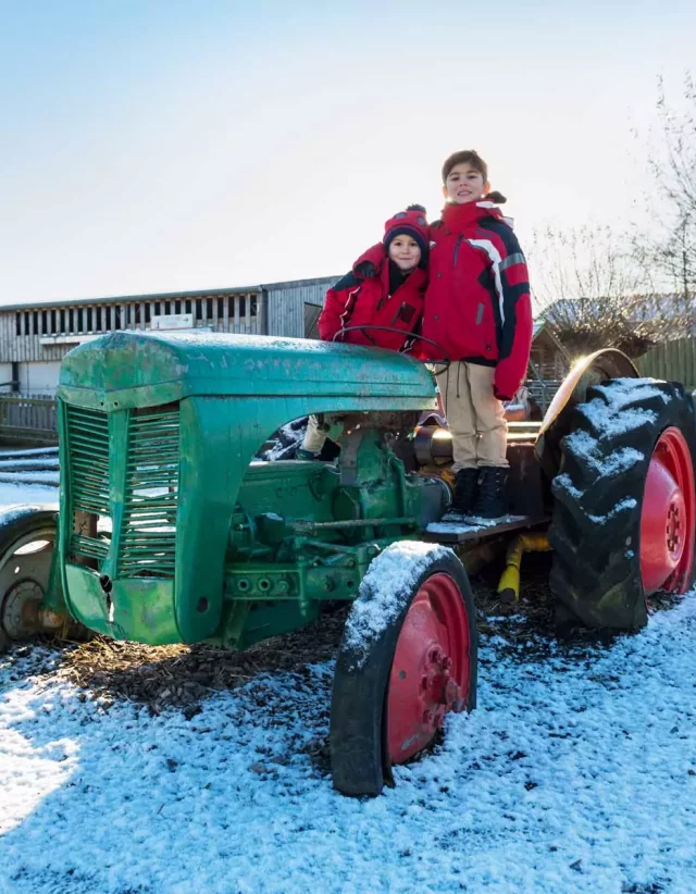 A tractor at Odds Farm Park in winter