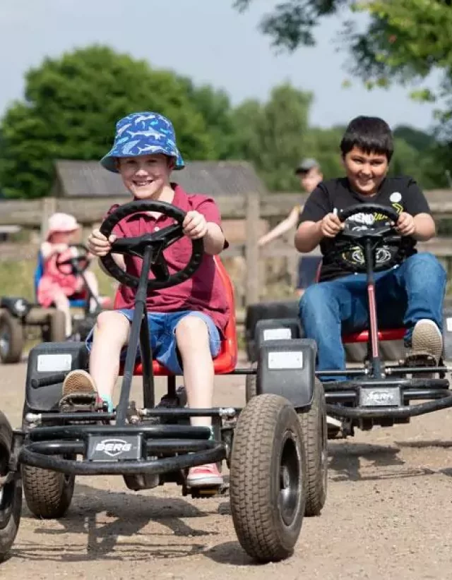 Children riding pedal go-karts